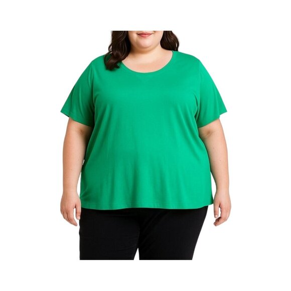 Woman Within Plus Size 3X Green Short Sleeve Crew Neck Cotton Top - Picture 1 of 6